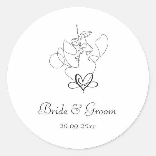 Line Art Couple Minimalistisch Wedding Runder Aufkleber (Vorderseite)