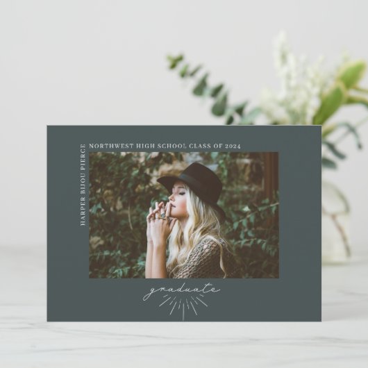 Line Art Dark Emerald Abschluss Horizontal Foto Ankündigung (Stehend Vorderseite)