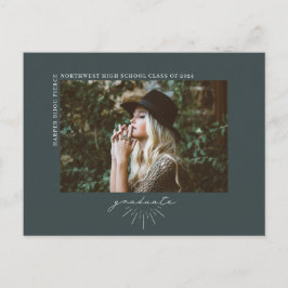 Line Art Dark Emerald Graduate Foto Ankündigung Postkarte