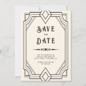 Line Art Deco Schwarz Creme Hochzeit Save the Date (Vorderseite)