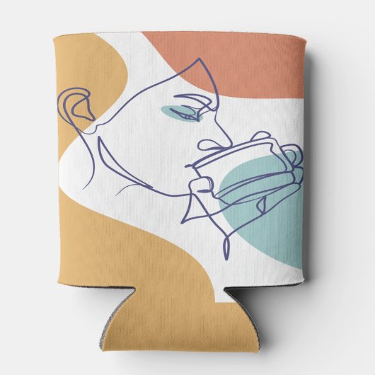 line art drawing poster of woman drinking coffee dosenkühler (Rückseite)