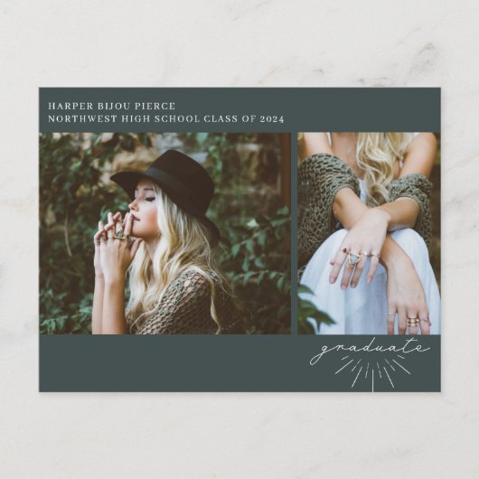 Line Art Emerald Graduation Party Foto Postkarte (Vorderseite)