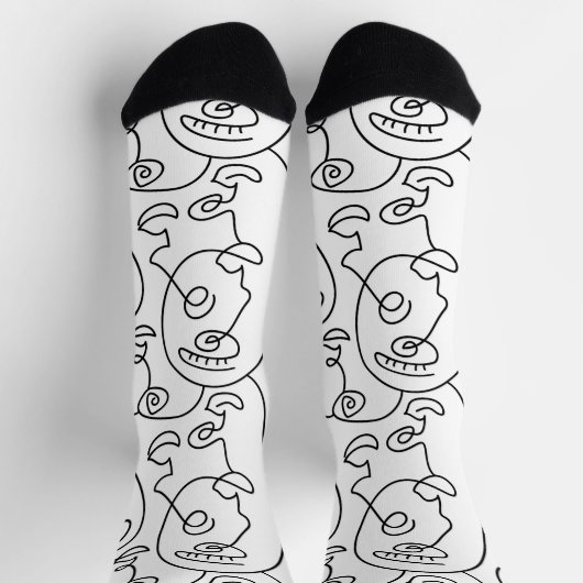 Line Art Face Geometrie abstrakt minimale moderne Socken (Oben)
