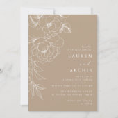 Line Art Floral Elegant Wedding Einladung (Vorderseite)