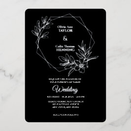 Line Art Floral Foto Hochzeit Silberfolie laden Folieneinladung