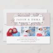 Line Art Floral Frame Dusty Rose 3 Foto Hochzeit Einladung (Vorderseite)