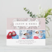 Line Art Floral Frame Dusty Rose 3 Foto Hochzeit Einladung (Stehend Vorderseite)