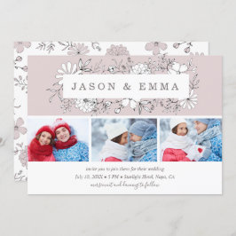 Line Art Floral Frame Dusty Rose 3 Foto Hochzeit Einladung
