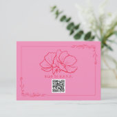 Line Art Floral Pink + Red Wedding RSVP Karte (Stehend Vorderseite)