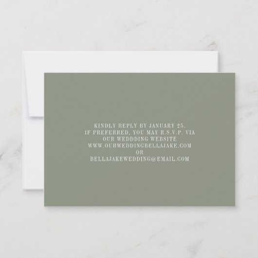 Line Art Floral Sage Green Wedding RSVP Karte (Rückseite)