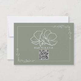 Line Art Floral Sage Green Wedding RSVP Karte