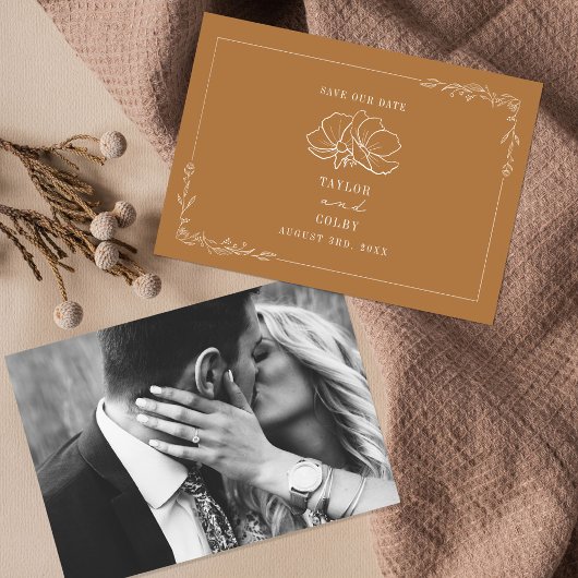 Line Art Floral Wedding Goldenrod Save The Date