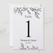 Line Art Floral Wedding Pearl Shimmer Tischnummer (Vorderseite)