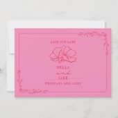 Line Art Floral Wedding Pink + Red Save The Date (Vorderseite)