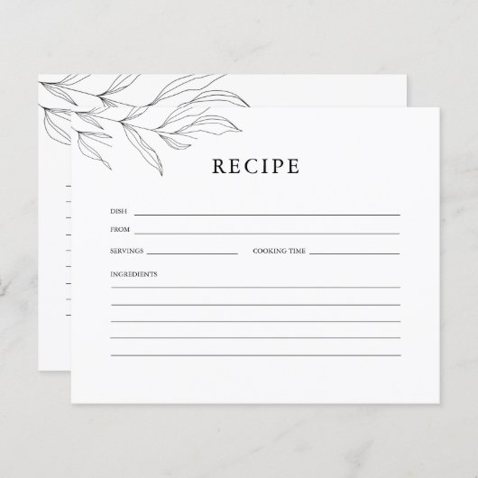 Line Art Foliage Brautparty Rezept Card (Vorne/Hinten)