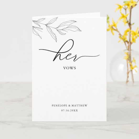 Line Art Foliage hinterlässt ihre Vows-Karte Karte (Gelbe Blume)