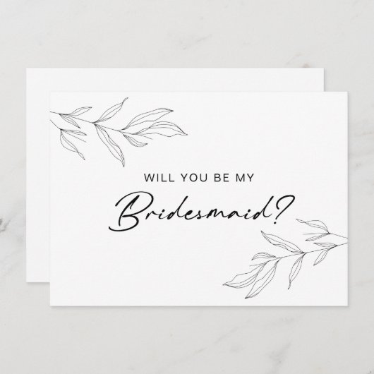 Line Art Foliage Leaf Bridesmaid Card Dankeskarte (Vorne/Hinten)