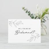 Line Art Foliage Leaf Bridesmaid Card Dankeskarte (Stehend Vorderseite)