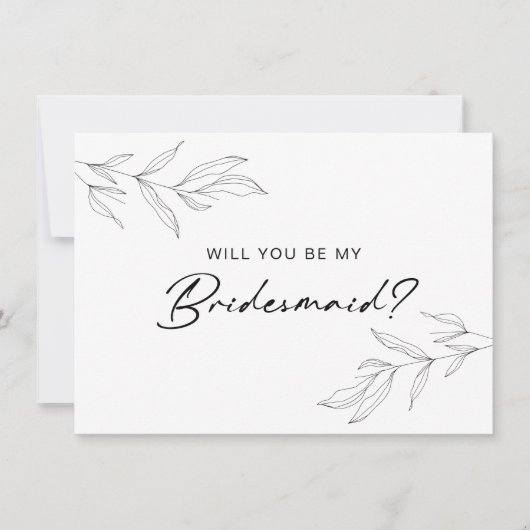 Line Art Foliage Leaf Bridesmaid Card Dankeskarte (Vorderseite)