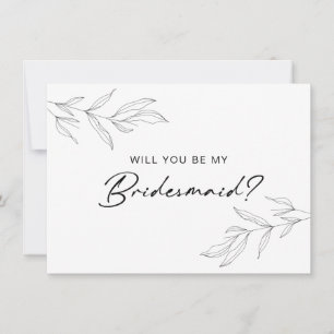 Line Art Foliage Leaf Bridesmaid Card Dankeskarte