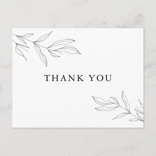 Line Art Foliage Leaf Danke Postcard Einladungspostkarte (Vorderseite)