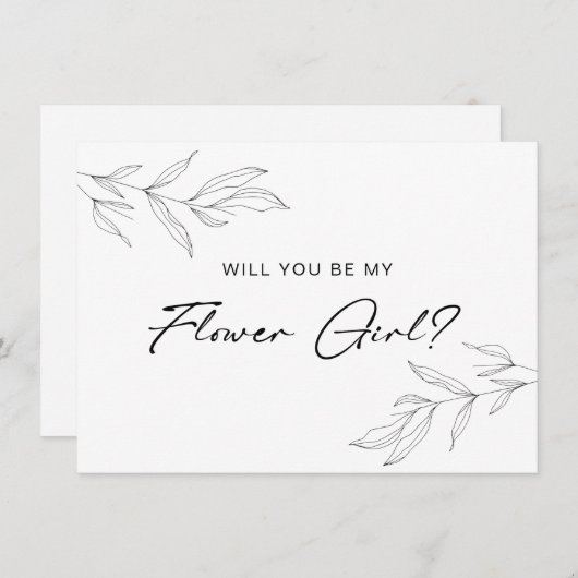 Line Art Foliage Leaf Flower Girl Card Dankeskarte (Vorne/Hinten)