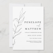 Line Art Foliage Leaf Hochzeit Einladung (Vorderseite)