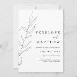 Line Art Foliage Leaf Hochzeit Einladung