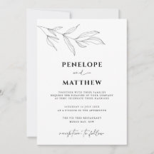 Line Art Foliage Leaf Hochzeit Einladung