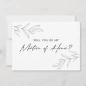Line Art Foliage Leaf Matron of Honor Card Dankeskarte (Vorderseite)