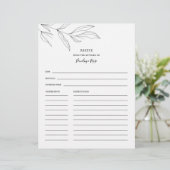 Line Art Foliage Leaf Name Rezept Card (Stehend Vorderseite)