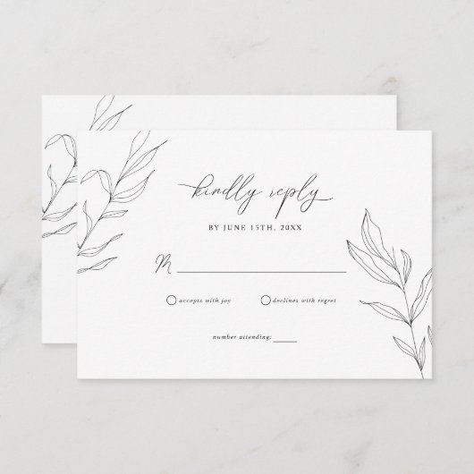 Line Art Foliage Leaf RSVP-Karte Begleitkarte (Vorne/Hinten)