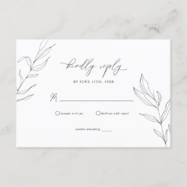 Line Art Foliage Leaf RSVP-Karte Begleitkarte
