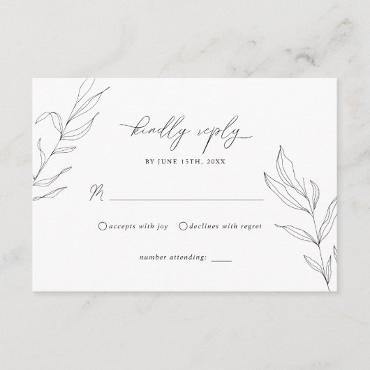 Line Art Foliage Leaf RSVP-Karte Begleitkarte (Vorderseite)