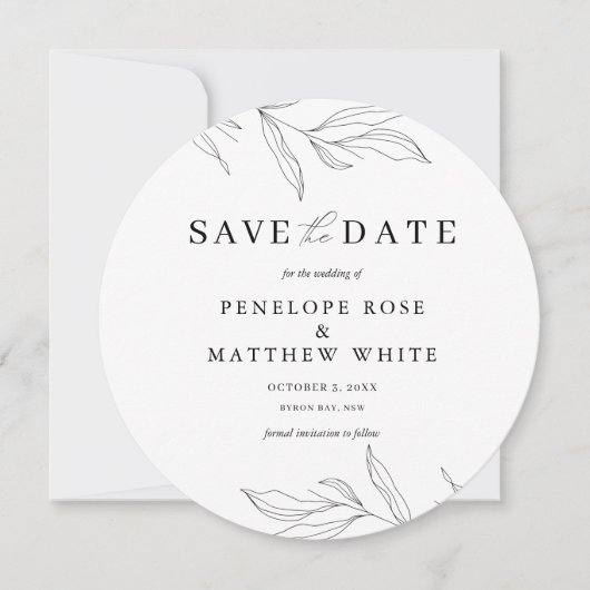 Line Art Foliage Leaf Save the Date Einladung (Vorderseite)