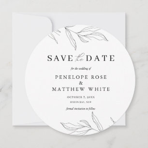 Line Art Foliage Leaf Save the Date Einladung