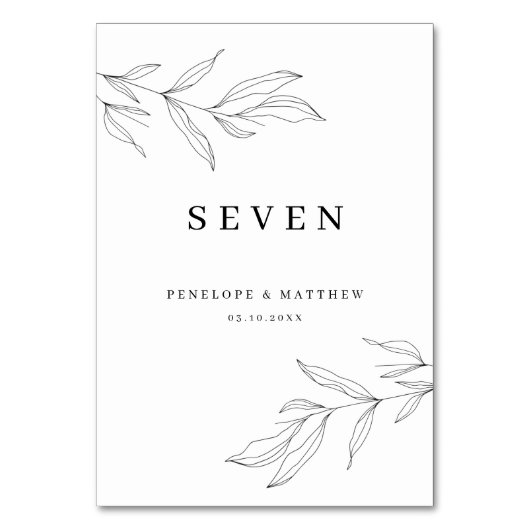 Line Art Foliage Leaf Tischnummer (Rückseite)