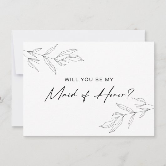 Line Art Foliage Leaf Trauzeugin Card Dankeskarte (Vorderseite)