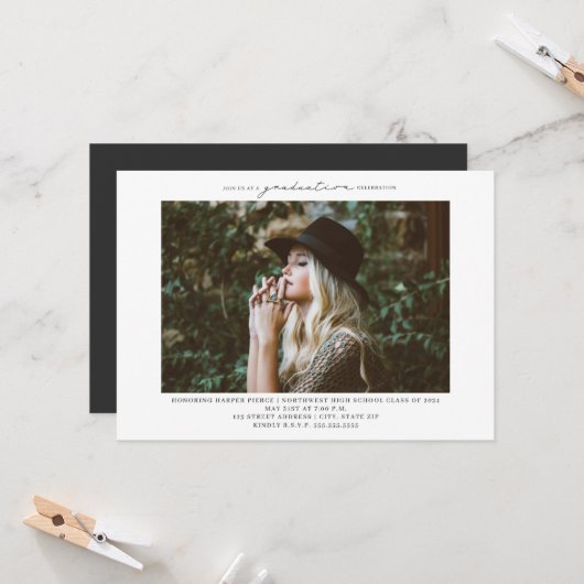 Line Art Foto Graduation Party Einladung (Vorderseite/Rückseite Beispiel)