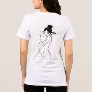 Line-Art-Frau-umarmt-Katze-Skizze-T-Shirt Tri-Blend Shirt
