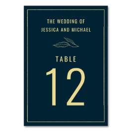 Line Art Gold Blätter Deep Blue Hochzeit Tischnummer