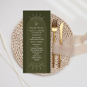 Line Art Green Botanical Wedding Menükarte