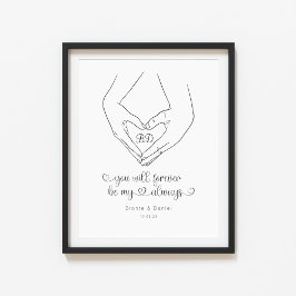 Line Art Heart Shape Hands Couple Poster