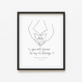 Line Art Heart Shape Hands Couple Poster