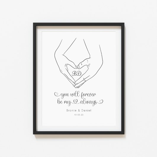 Line Art Heart Shape Hands Couple Poster