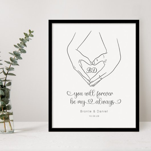 Line Art Heart Shape Hands Couple Poster
