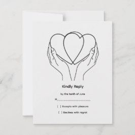 Line Art Hearts & Hands Wedding RSVP Card Karte