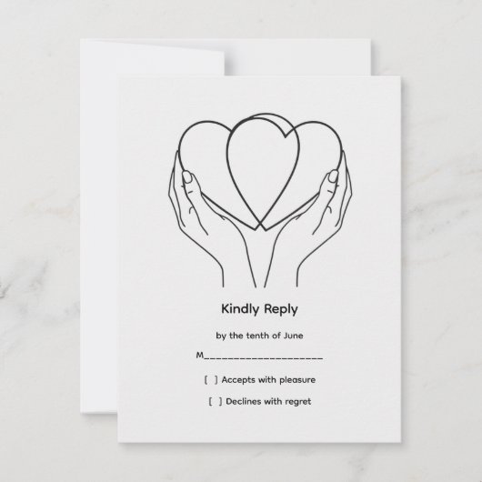 Line Art Hearts & Hands Wedding RSVP Card Karte (Vorderseite)
