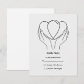 Line Art Hearts & Hands Wedding RSVP Card Karte (Vorne/Hinten)
