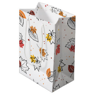 Line Art Herbst Leaves Fall Saisondesign Mittlere Geschenktüte